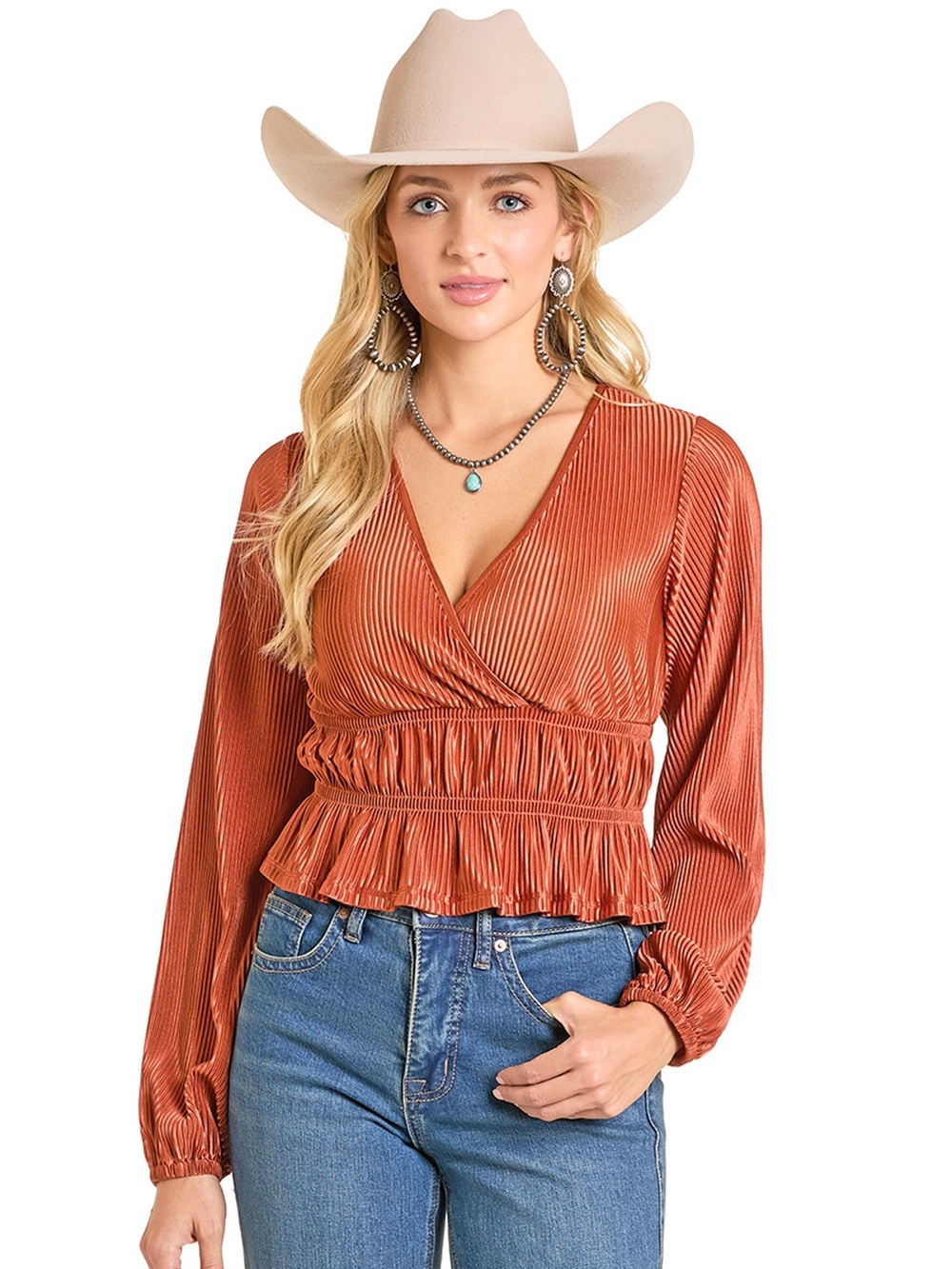 Rock & Roll Women’s Velvet Plisse Peplum Blouse Size XL Western Cowgirl Rodeo